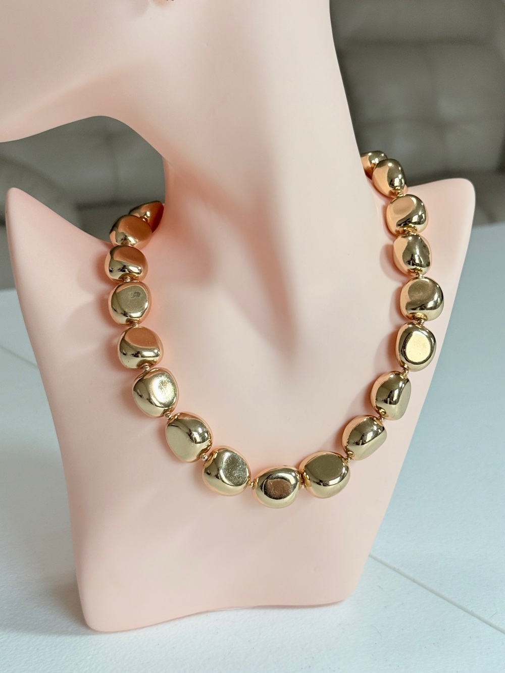 Gold Bead Statement Necklace - Classic Women's Jewelry